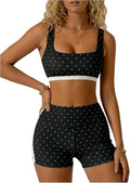 Milumia Women's Polka Dots Workout Set 2 Piece Color Block Yoga Outfit Bra Tank High Waisted Biker Shorts