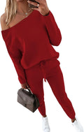 CHICME Women Tracksuit Fall 2 piece Outfits Off The Shoulder Long Sleeve Tops and Pants Set Travel Outfits