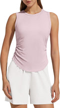 G4Free Lyocell Ruched Side Workout Tank Tops Woman High Neck Waist Length Gym Tanks Soft Relaxed Fit for Training