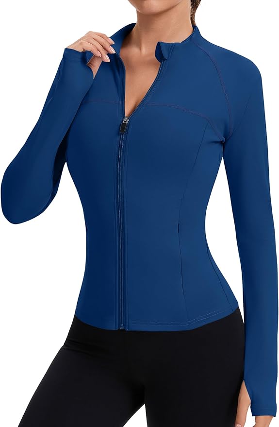 Rapbin Women's Full Zip Workout jackets Runing Slim Fit Athletic Tops With Thumb Holes