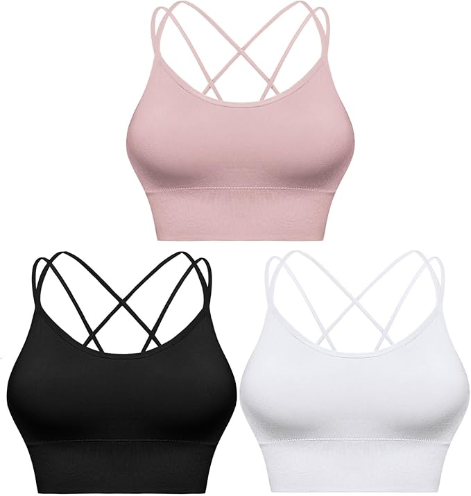 Sykooria 3 Pack Strappy Sports Bra for Women Sexy Crisscross for Yoga Running Athletic Gym Workout Fitness Tank Tops