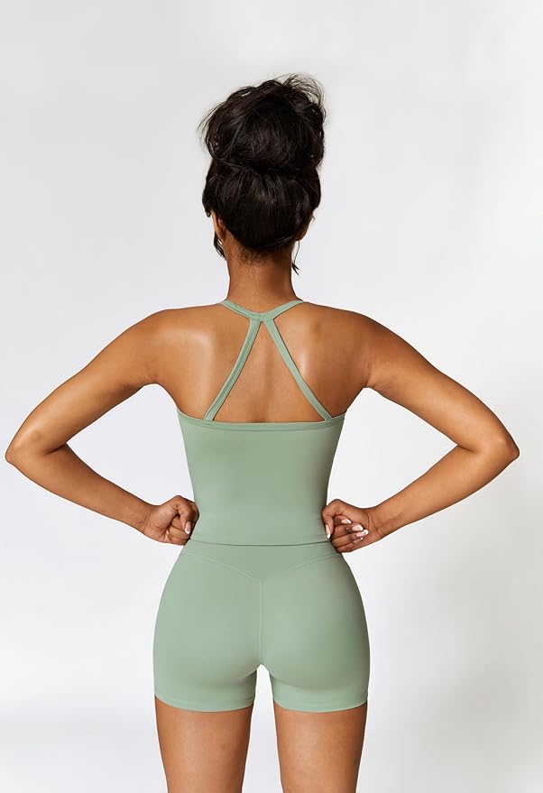 QBGJTD Two Piece Workout Sets For Women Tank Top Matching High Waist Booty Lifting Shorts Gym Yoga Active Wear Outfits