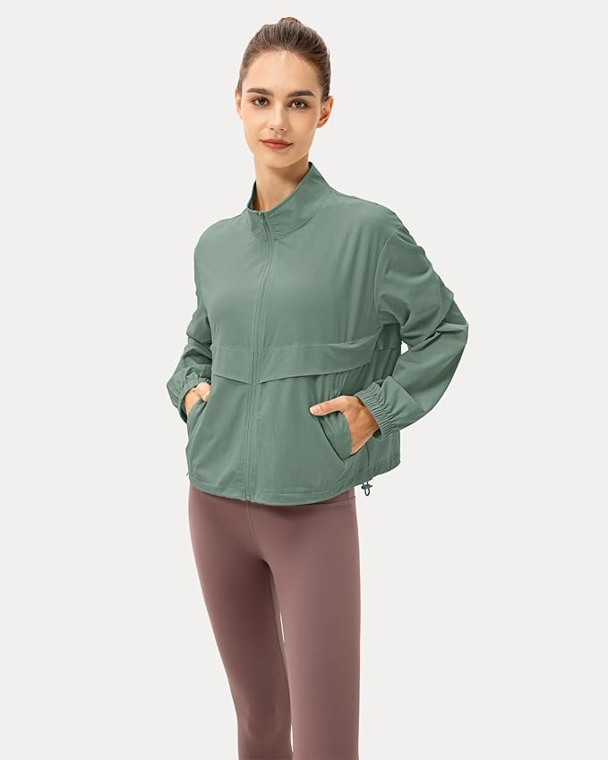 Locachy Women's Lightweight Zip Up Athletic Jacket Stand Collar Windproof Sun Protection Workout Outdoor Jacket