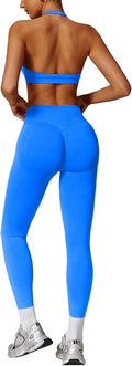 ABOCIW Workout Sets for Women Seamless Scunch Butt Lifting Impact Leggings Halter Sports Bra 2 Piece Gym Outfits