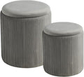 BLEXA Round Set of 2 Ottoman with Storage-Upholstered Velvet Vanity Stool for Makeup Multifunctional Ottomans Coffee Table Padded Seat Foot Rest for Living Room&Bedroom(Ligth Grey)