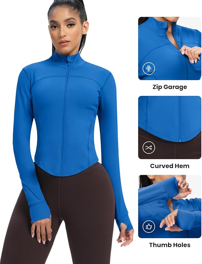 AVGO Women's Cropped Running Workout Jackets Zip Slim Fit Athletic Tops with Thumb Holes