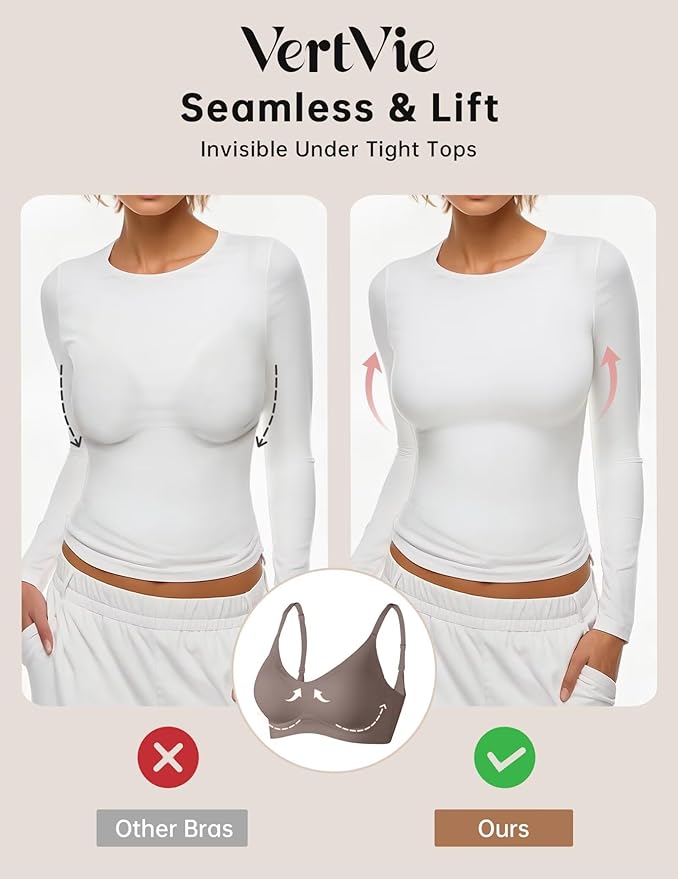 Vertvie Womens Seamless Jelly Bras No Underwire Comfort Push Up Bras Buttery Soft Wireless Bralette Full Coverage Sports Bra