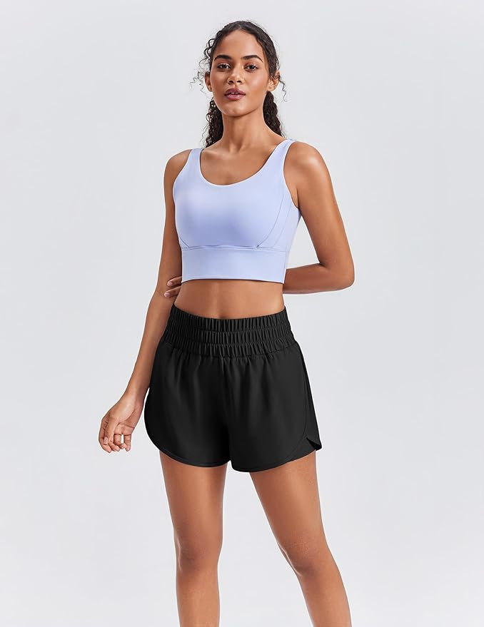 PINSPARK Women's 2 in 1 Running Shorts High-Split Athletic Short High Waisted 3" Liner Workout Gym Short with Pockets