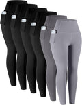LZYVOO Leggings with Pockets for Women, 6 Packs Soft High Waisted Tummy Control Workout Yoga Pants