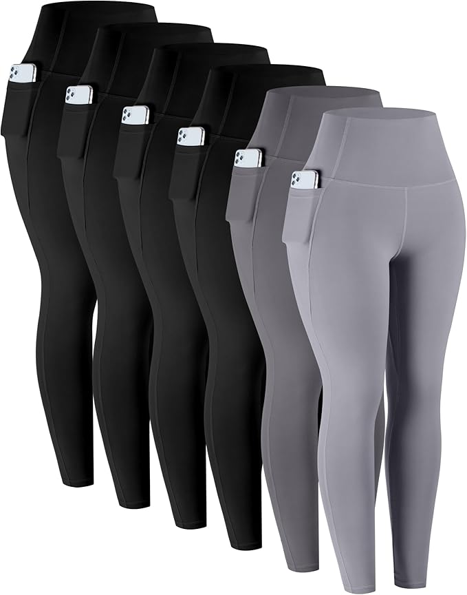 LZYVOO Leggings with Pockets for Women, 6 Packs Soft High Waisted Tummy Control Workout Yoga Pants