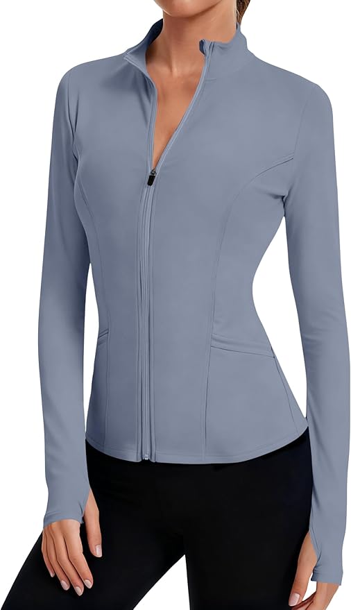 LOMON Women's Athletic Jackets Cropped Long Sleeve Workout Tops Yoga Zip Up Jackets Gym Tops Golf Shirts