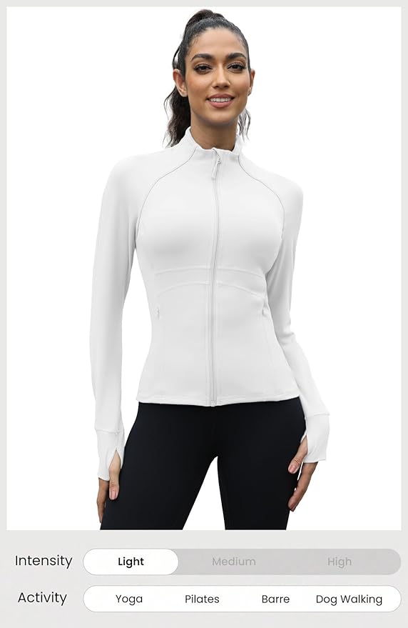 Waitfairy Zip Up Jackets for Women Yoga Gym Top Running Workout Jackets for Woman Track Jacket Women with Thumb Holes