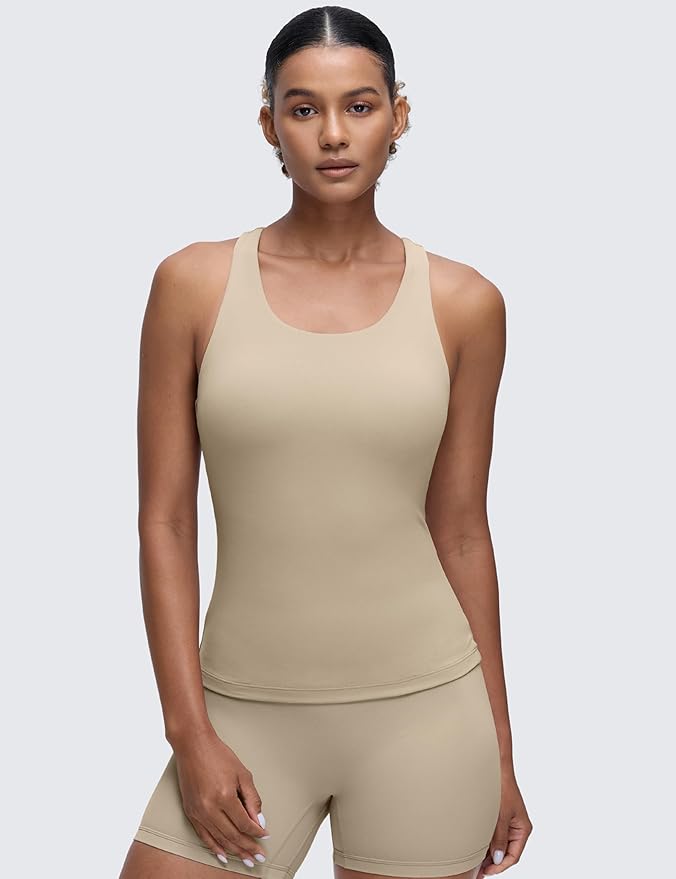 CRZ YOGA Butterluxe Workout Racerback Tank Tops for Women - Padded Athletic Spandex Yoga Shirts with Built in Bra