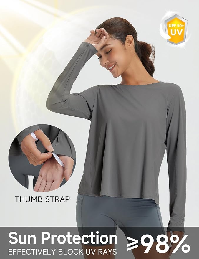 baleaf Women's Running Sun Shirts Long Sleeve UPF 50+ Workout Tops UV Athletic Split Back Quick Dry Lightweight