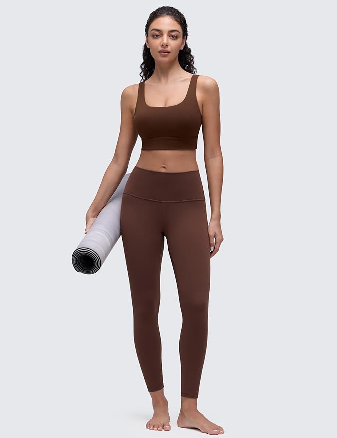 CRZ YOGA Butterluxe U Back Longline Sports Bras for Women - Scoop Neck Padded Yoga Workout Crop Top with Built in Pads