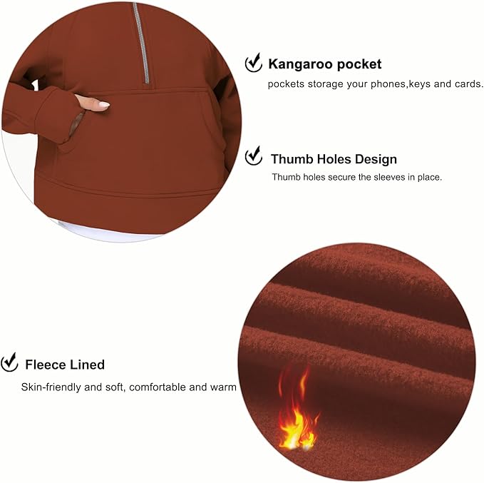 THE GYM PEOPLE Womens' Half Zip Pullover Fleece Stand Collar Crop Sweatshirt with Pockets Thumb Hole