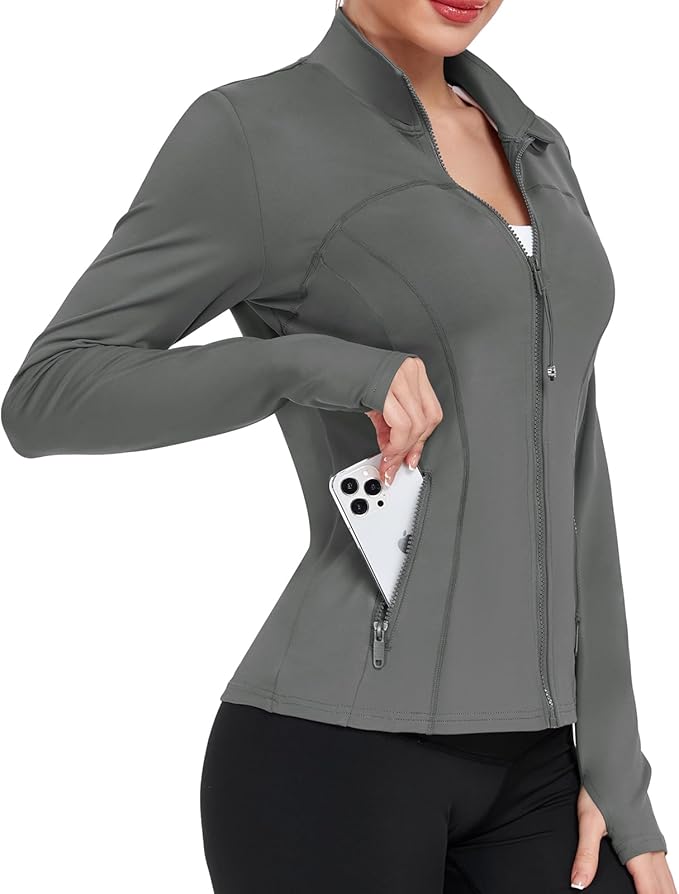 Women's Workout Jackets Full Zip Running Yoga Jackets Lightweight Athletic Clothes with Thumb Holes