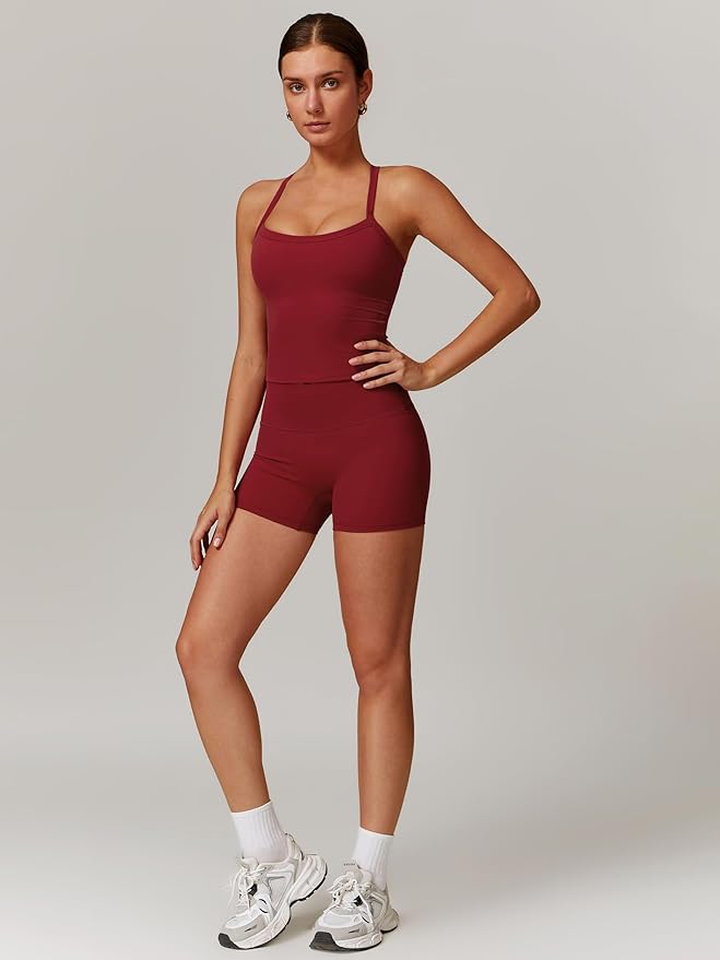 IMEKIS Women's Workout Sets 2 Piece Yoga Outfit High Waisted Biker Shorts Leggings Sports Bra Gym Fitness Clothes Tracksuit