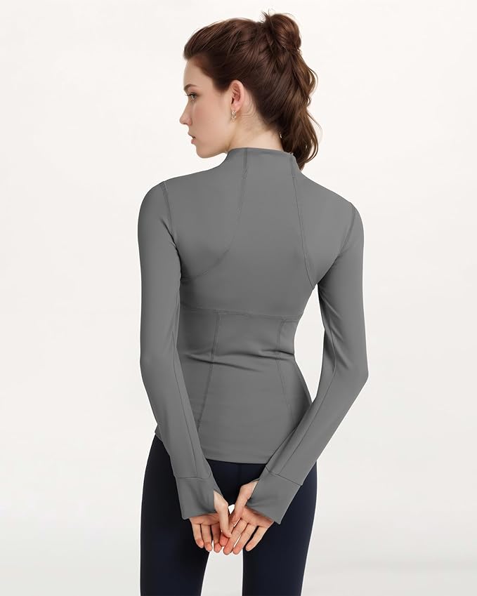 Locachy Women's Slim Fit Full Zip Athletic Running Sports Workout Jacket with Thumb Holes