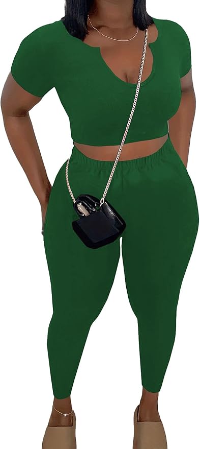 Nimsruc 2 Piece Sets For Women Sexy Casual Workout Crop Short Sleeve Long pants Leggings Sets Summer Active Wear