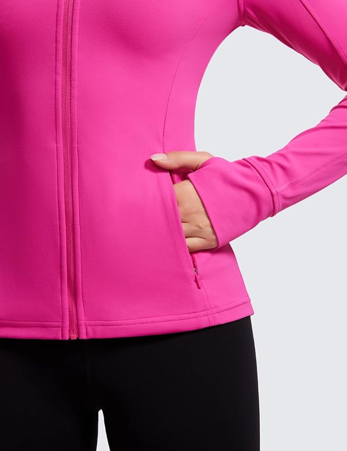 CRZ YOGA Butterluxe Hip Length Jackets for Women - Full Zip Athletic Track Tops with Thumb Holes Pockets