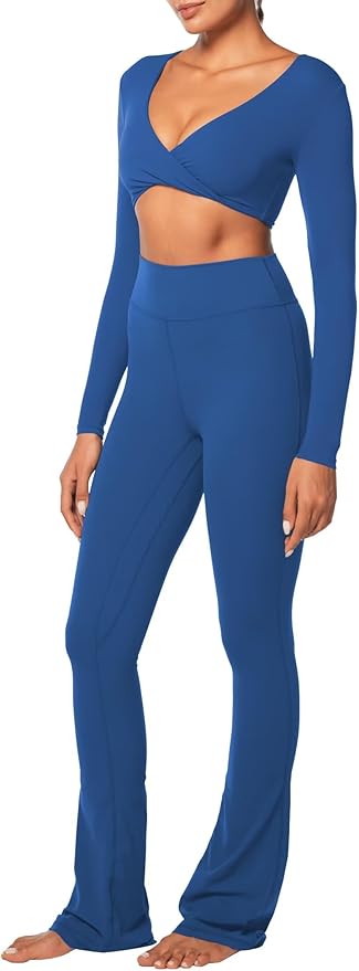 Sunzel Long Sleeve Workout Tops for Women Buttery Soft Deep V Twist Cropped Tops with Compression for Yoga Pilates Gym Outfit