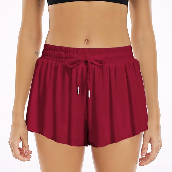 Wsirmet Flowy Shorts for Women Butterfly Shorts 2 in 1 Athletic Workout Gym Biker Running Shorts with Pockets