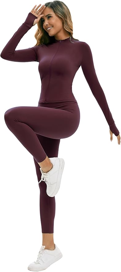 Yknktstc Womens Two Piece Tracksuit Set Long Sleeve Zipper Jacket with Athletic High Waist Leggings Workout Outfit