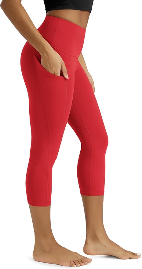 ODODOS Women's High Waisted Yoga Capris with Pockets, Tummy Control Non See Through Workout Athletic Running Capri Leggings