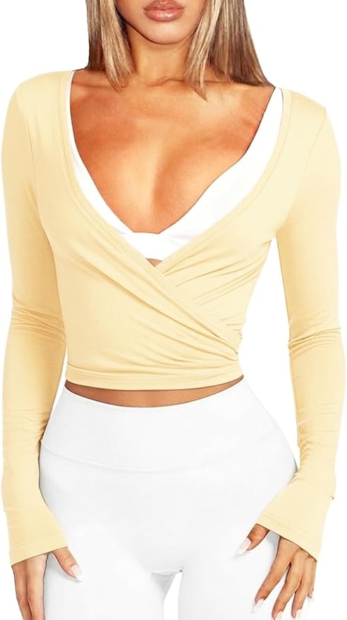 Navneet Women Long Sleeve Ballet Pilates Yoga Wrap Tie Front Tops Workout Gym Shirts Cardigan