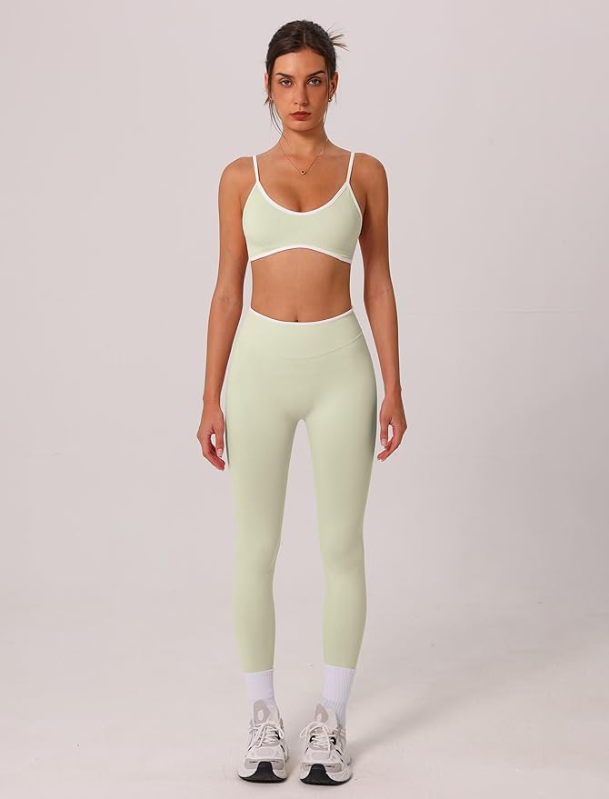 ABOCIW Womens 2 Piece Workout Sets Seamless Color Block Sports Bra Scrunch Butt Lifting High Waist Leggings Gym Set