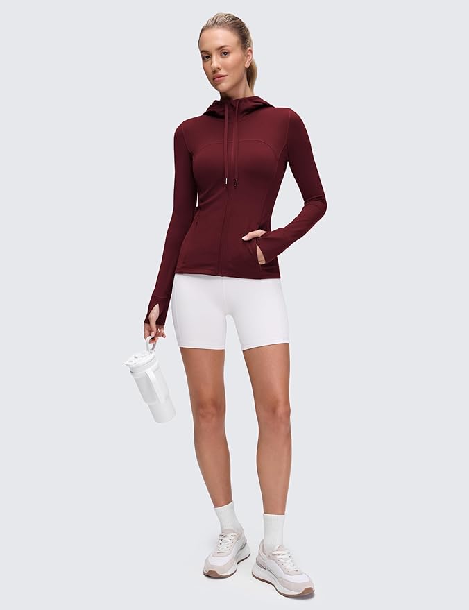 CRZ YOGA Butterluxe Hooded Athletic Jackets for Women - Full Zip Track Casual Tops with Thumb Holes Pockets