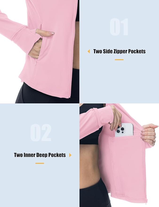 Gopune Women's Workout Athletic Jacket Lightweight Zip Up Yoga Slim Fit Tops with Pockets