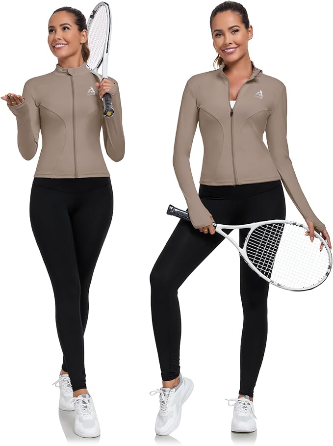 Women's Full Zip Workout Jacket Lightweight Running Slim Fit Athletic Jackets With Thumb Holes