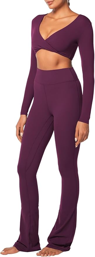 Sunzel Long Sleeve Workout Tops for Women Buttery Soft Deep V Twist Cropped Tops with Compression for Yoga Pilates Gym Outfit