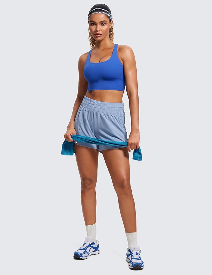 CRZ YOGA Naked Feeling Strappy Longline Sports Bras for Women - Medium Impact Criss Cross Yoga Padded Workout Crop Top