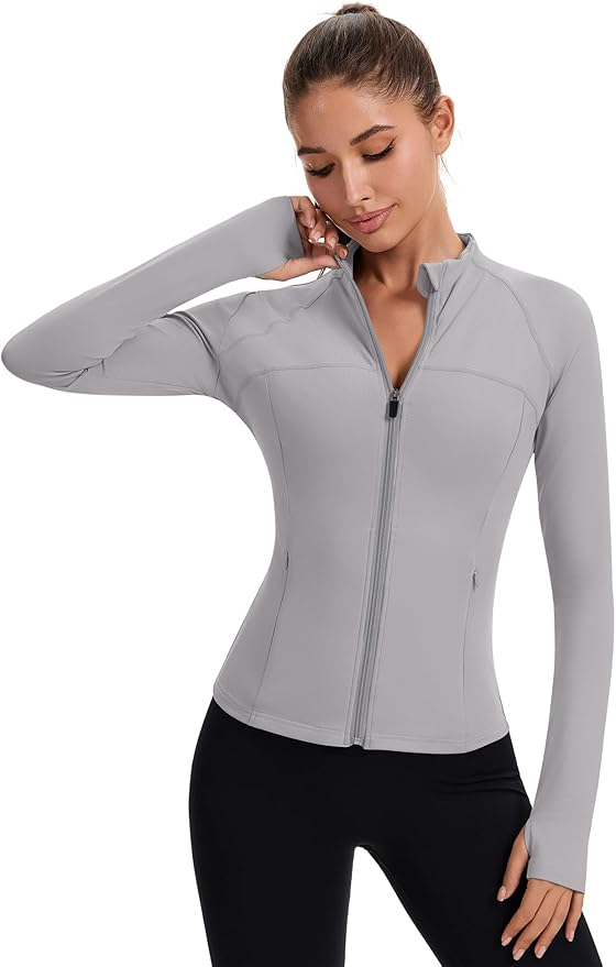 Rapbin Women's Full Zip Workout jackets Runing Slim Fit Athletic Tops With Thumb Holes