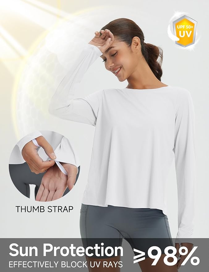 baleaf Women's Running Sun Shirts Long Sleeve UPF 50+ Workout Tops UV Athletic Split Back Quick Dry Lightweight