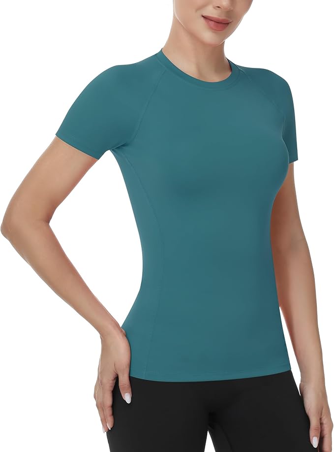 Runhit Compression Shirt Women Short Sleeve Workout Tops Athletic Gym Moisture Wicking T-Shirt Running Yoga Base Layer