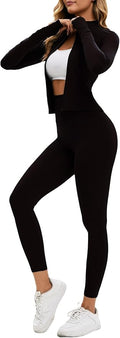 Yknktstc Womens Two Piece Tracksuit Set Long Sleeve Zipper Jacket with Athletic High Waist Leggings Workout Outfit