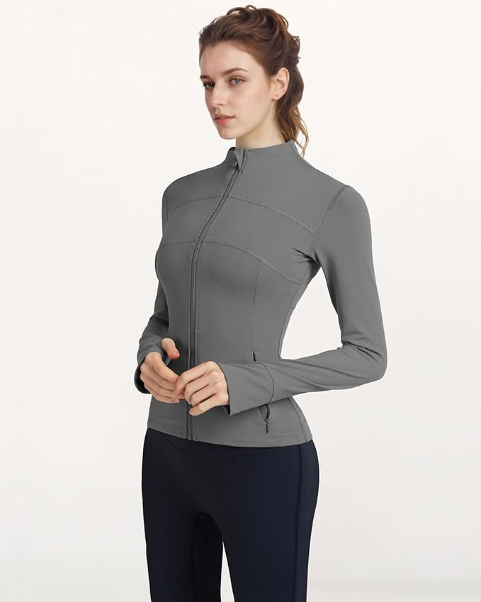 Gacaky Women's Slim Fit Workout Running Track Jackets Full Zip-up Yoga Athletic Jacket with Thumb Holes