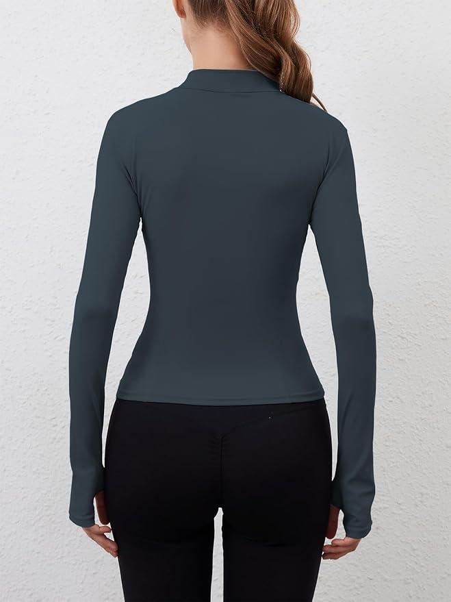 Women Built-In Pockets Athletic Jackets Slim Fit Full Zip up Workout Yoga Gym Jacket with Thumb Holes