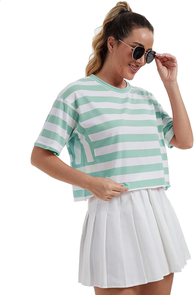 Women's Oversize Workout Crop Tops Casual Short Sleeve Drop Shoulder Boxy T-Shirts Roll Hem Basic Loose Yoga Running Tees