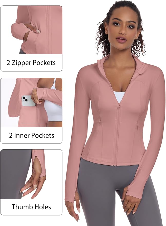 VUTRU Womens Workout Yoga Jacket Lightweight Zip Up Athletic Jacket Lightweight Cropped Jacekt with Pockets
