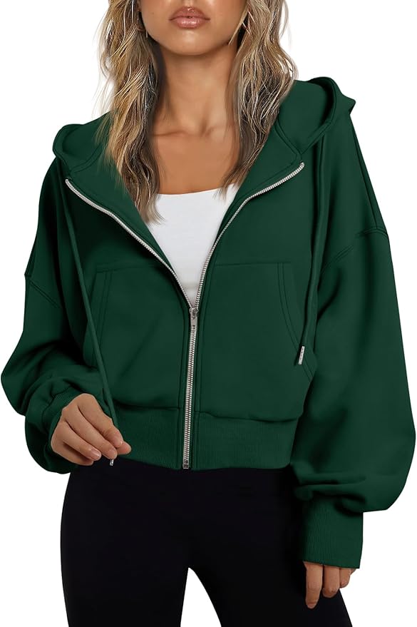 Trendy Queen Hoodies for Women Full Zip Up Cropped Sweatshirts Jackets Casual Comfy Gym Tops Fall Outfits Winter Clothes 2026