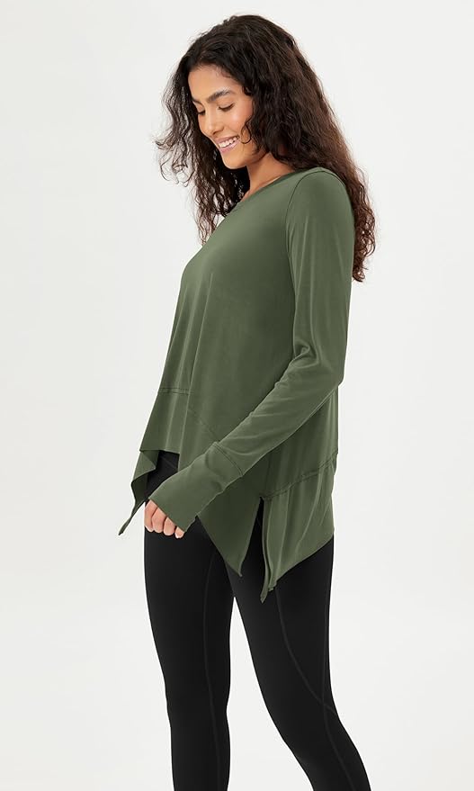 ODODOS Women's Modal Soft Long Sleeve Tee with Thumb Hole Athletic Gym Workout Tops Yoga Shirts