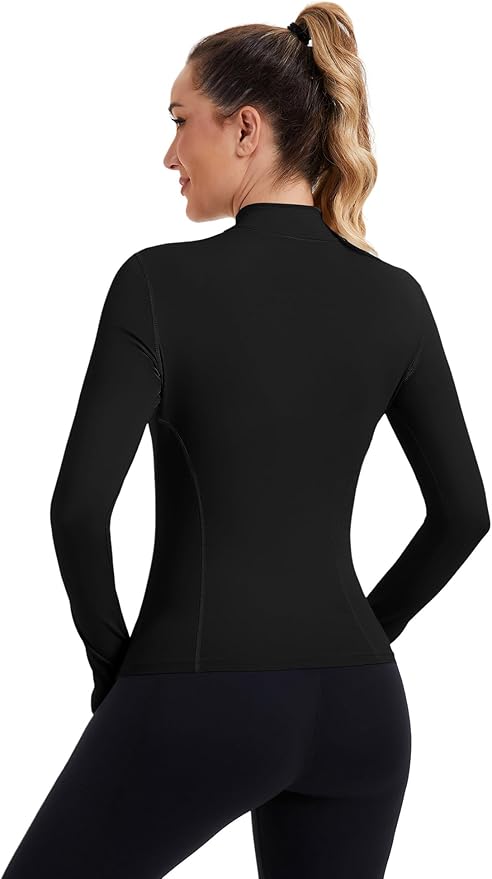 ZHENWEI Womens Workout Tops Long Sleeve Quarter Zip Pullover Quick Dry Golf Shirt Athletic Slim Fit Crop Yoga Gym Tops