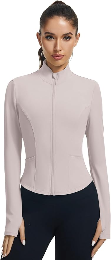 LOMON Women's Athletic Jackets Cropped Long Sleeve Workout Tops Yoga Zip Up Jackets Gym Tops Golf Shirts