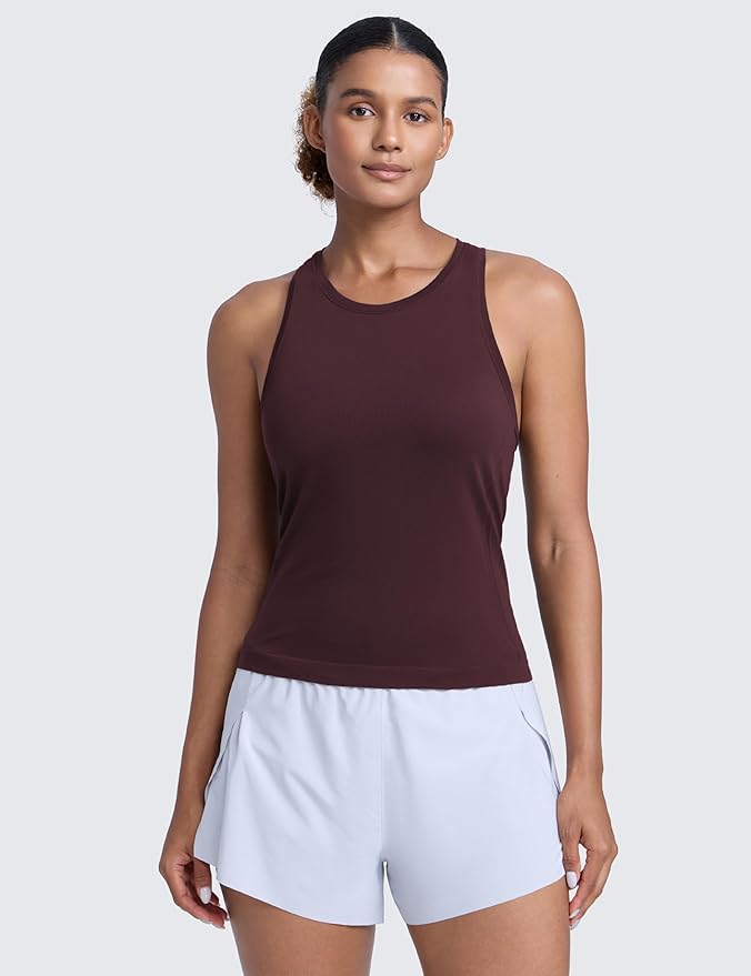 CRZ YOGA Seamless Workout Tank Tops for Women - Athletic Running Gym Sleeveless Shirts Crewneck Racerback Breathable