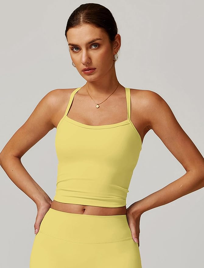 QBGJTD Womens Longline Sports Bras Cross Back Active Gym Yoga Padded Workout Crop Tank Top with Built in Bra